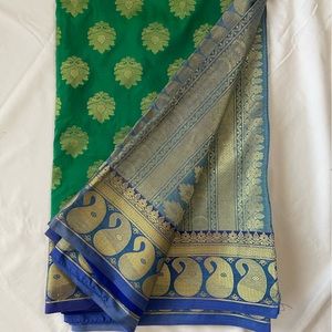 Green and blue silk saree